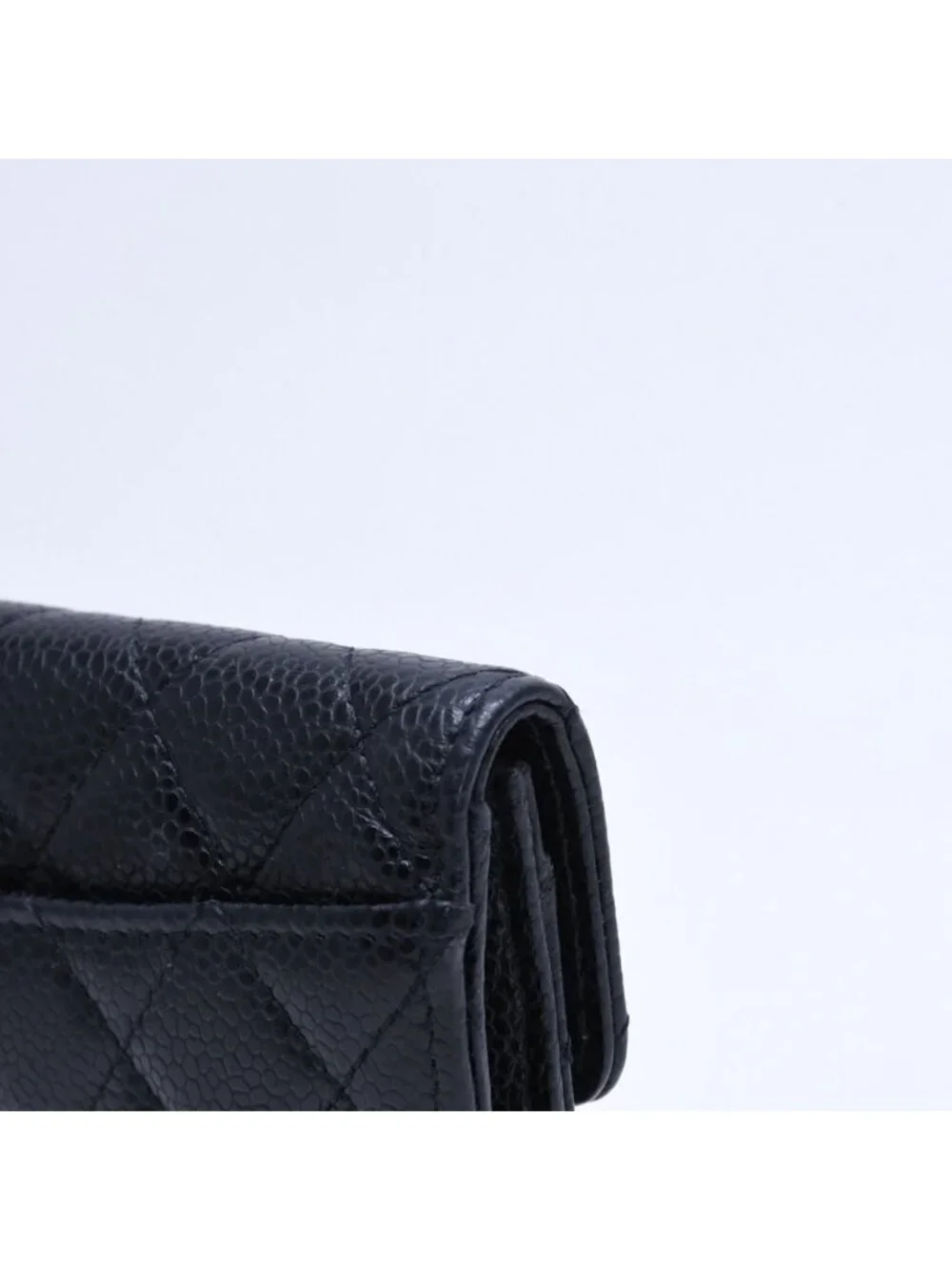 Chanel Quilted CC Logo Card Case Wallet Lambskin Black Gold